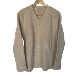 J. Crew Mens All Wool Oatmeal V-Neck Long Sleeve Sweater size S - has 1 Stain
